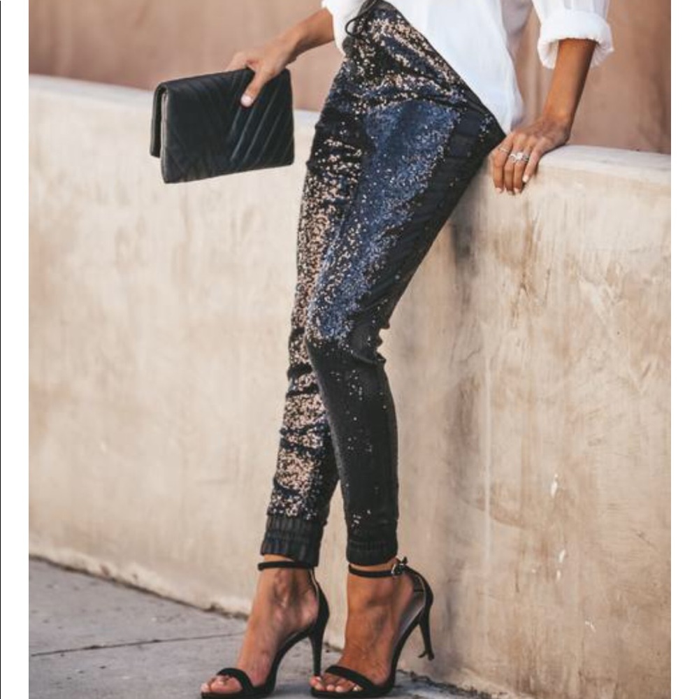 Glitter Sequin & Satin Joggers